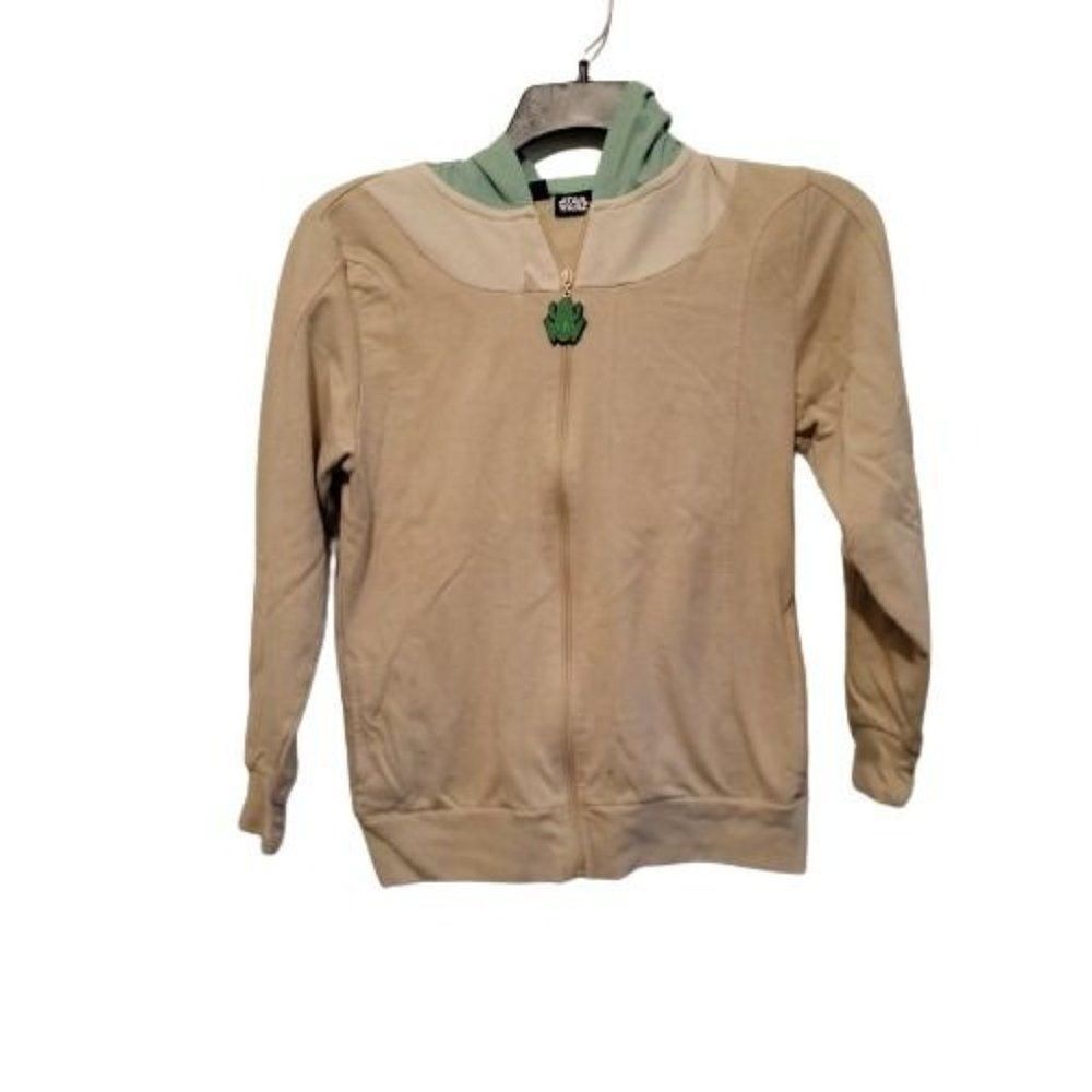 Star Wars Boys Cream Green The Mandalorian Grogu Full Zip Hooded Jacket Size L